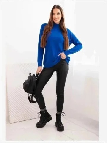 Dámsky sveter Plus Size z viskózy s rolákom chabrový