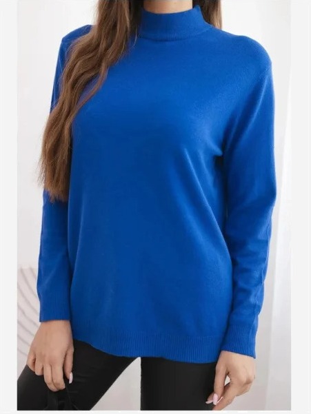 Dámsky sveter Plus Size z viskózy s rolákom chabrový