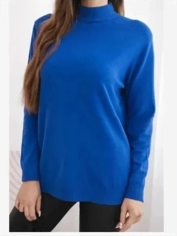 Dámsky sveter Plus Size z viskózy s rolákom chabrový