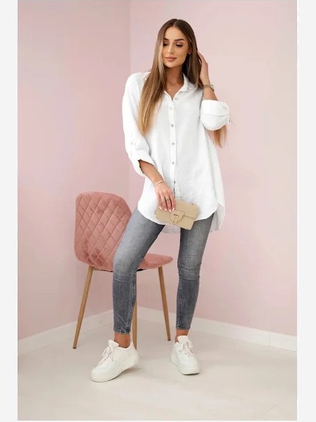 Bavlnená mušelínová košeľa oversize biely