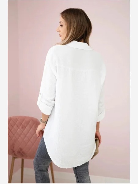 Bavlnená mušelínová košeľa oversize biely
