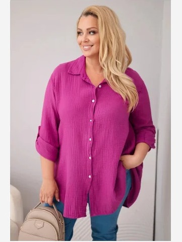 Bavlnená mušelínová košeľa Plus Size tmavo fialová