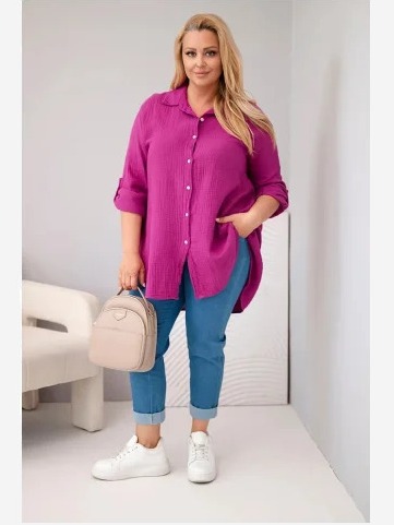 Bavlnená mušelínová košeľa Plus Size tmavo fialová