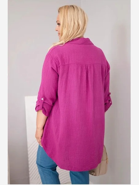 Bavlnená mušelínová košeľa Plus Size tmavo fialová