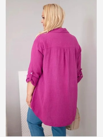 Bavlnená mušelínová košeľa Plus Size tmavo fialová