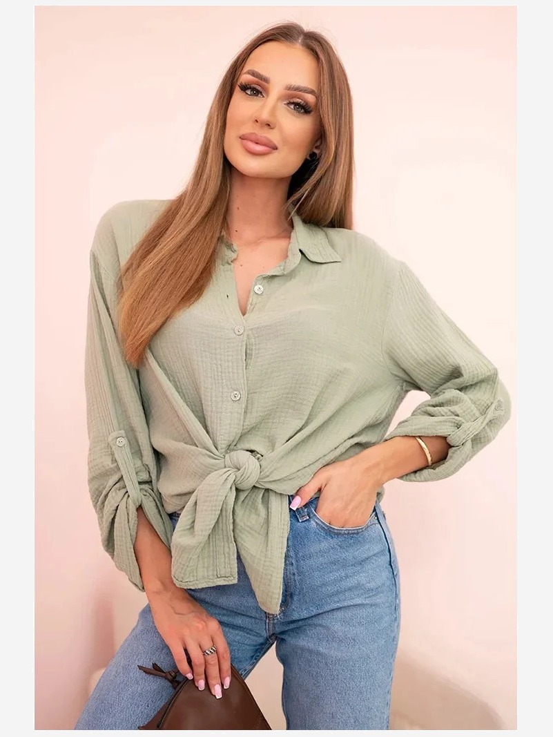 Bavlnená mušelínová košeľa oversize svetlá khaki