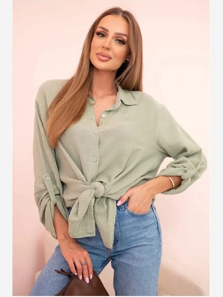 Bavlnená mušelínová košeľa oversize svetlá khaki
