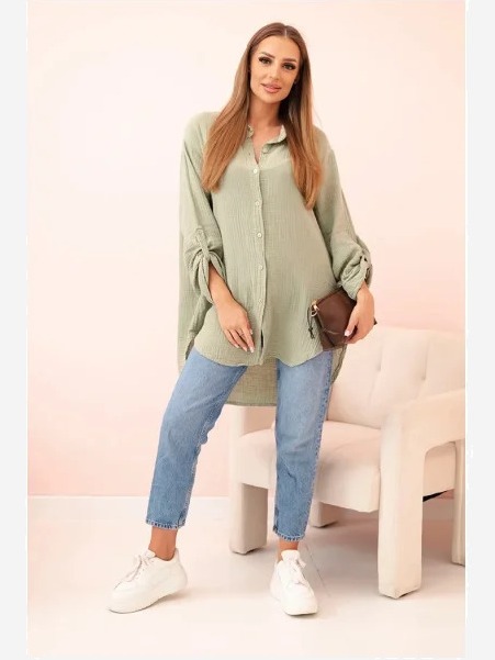 Bavlnená mušelínová košeľa oversize svetlá khaki