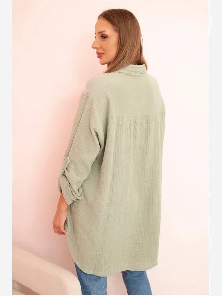 Bavlnená mušelínová košeľa oversize svetlá khaki