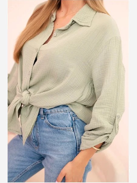 Bavlnená mušelínová košeľa oversize svetlá khaki