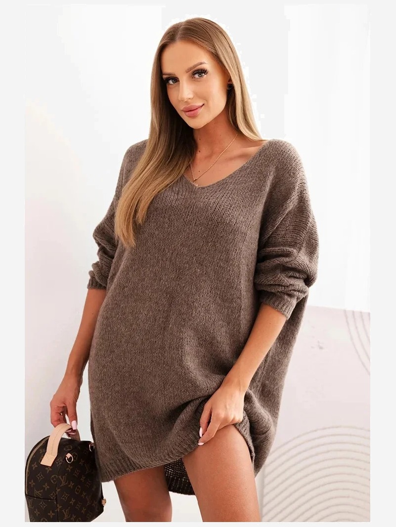 Šaty Plus Size vlnená s dekoltom V fango