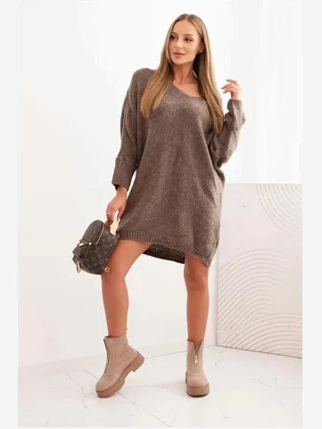 Šaty Plus Size vlnená s dekoltom V fango