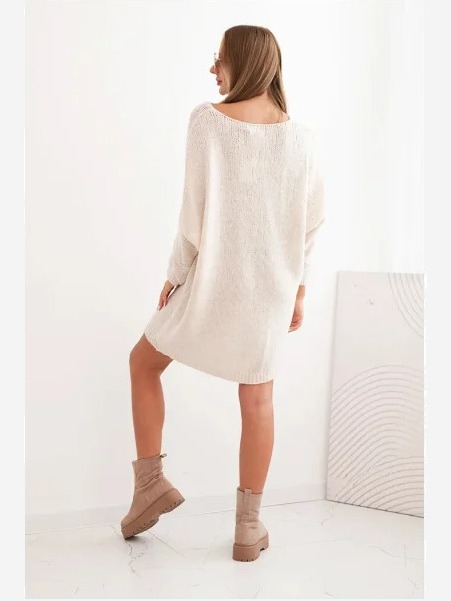 Šaty Plus Size z vlny s výstrihom do V svetlo béžová