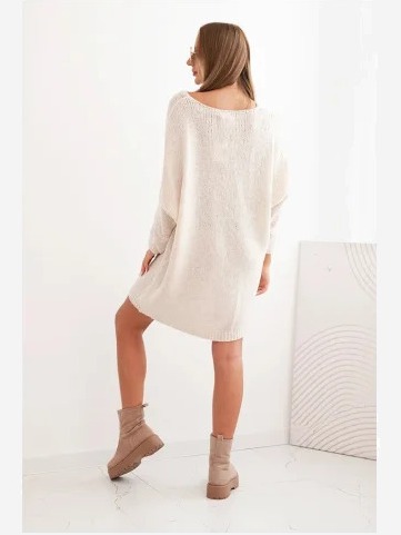 Šaty Plus Size z vlny s výstrihom do V svetlo béžová