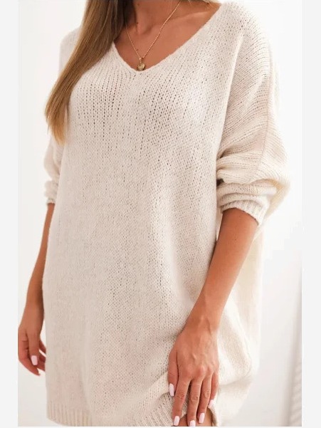 Šaty Plus Size z vlny s výstrihom do V svetlo béžová