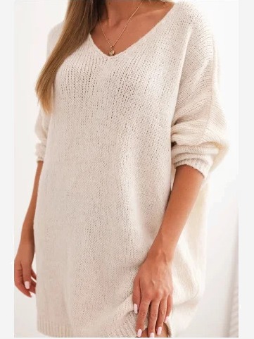 Šaty Plus Size z vlny s výstrihom do V svetlo béžová