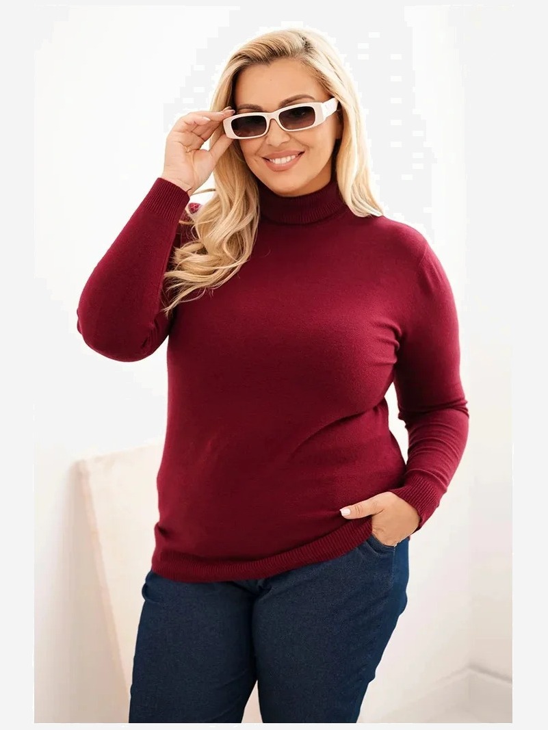 Dámsky sveter Plus Size z viskózy klasického strihu bordový