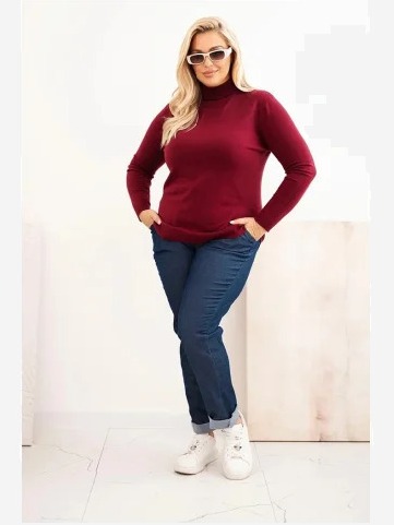 Dámsky sveter Plus Size z viskózy klasického strihu bordový