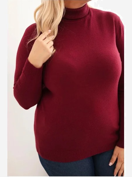 Dámsky sveter Plus Size z viskózy klasického strihu bordový