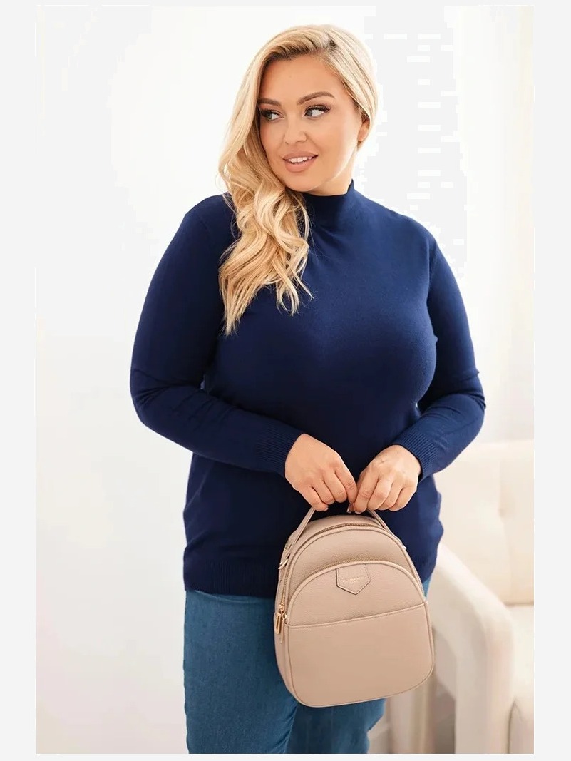 Dámsky sveter Plus Size z viskózy s golierom modrý