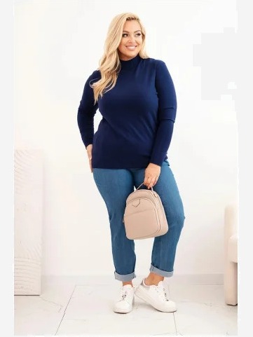 Dámsky sveter Plus Size z viskózy s golierom modrý