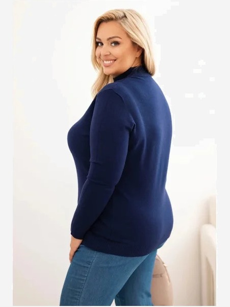 Dámsky sveter Plus Size z viskózy s golierom modrý