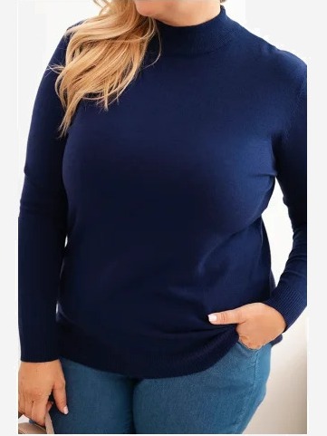 Dámsky sveter Plus Size z viskózy s golierom modrý