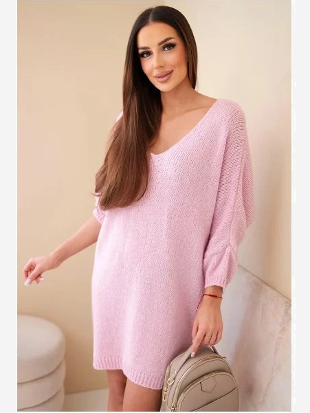 Dámska Plus Size vlnená sukňa s výstrihom do V svetloružová