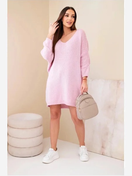 Dámska Plus Size vlnená sukňa s výstrihom do V svetloružová