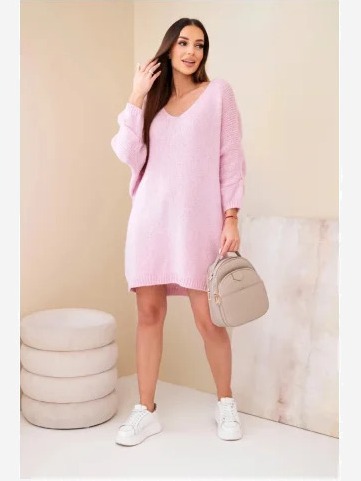Dámska Plus Size vlnená sukňa s výstrihom do V svetloružová