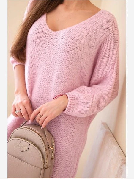 Dámska Plus Size vlnená sukňa s výstrihom do V svetloružová