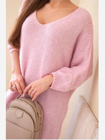 Dámska Plus Size vlnená sukňa s výstrihom do V svetloružová