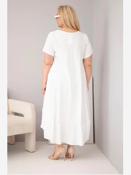 Dámske plus size šaty s krátkym rukávom a volánom z ľahkej viskózy biela
