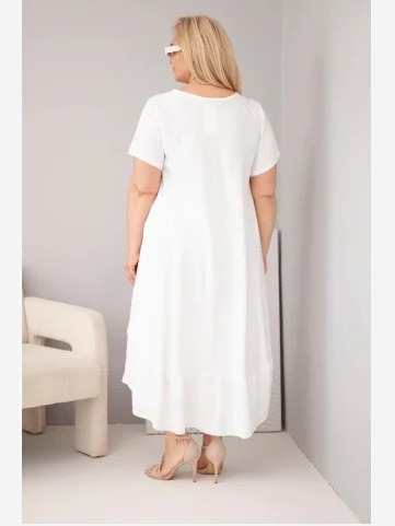 Dámske plus size šaty s krátkym rukávom a volánom z ľahkej viskózy biela