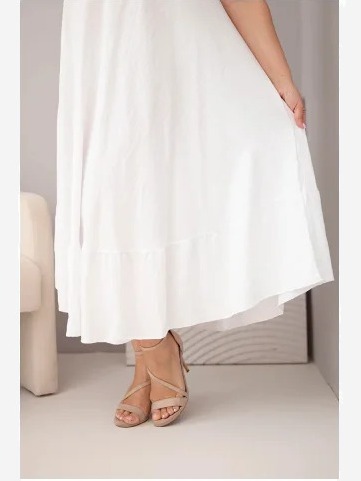 Dámske plus size šaty s krátkym rukávom a volánom z ľahkej viskózy biela