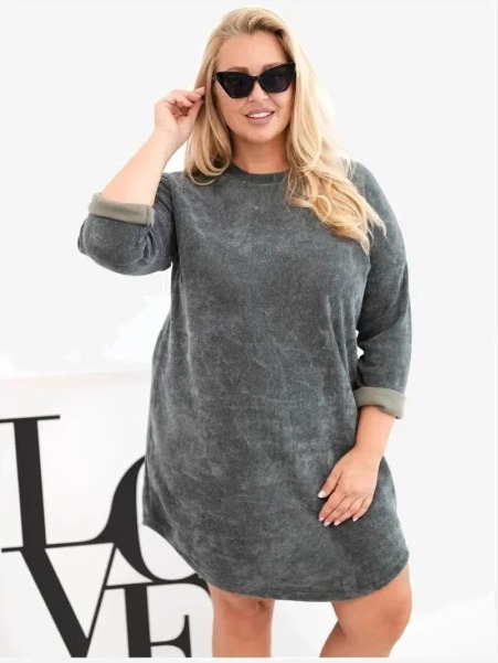 Dámske šaty Plus Size manžestrové s voľným strihom khaki