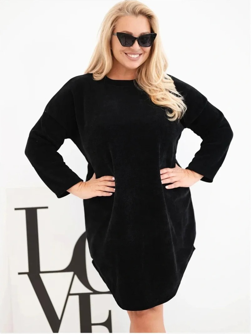 Dámske šaty Plus Size manžestrové s voľným strihom čierna