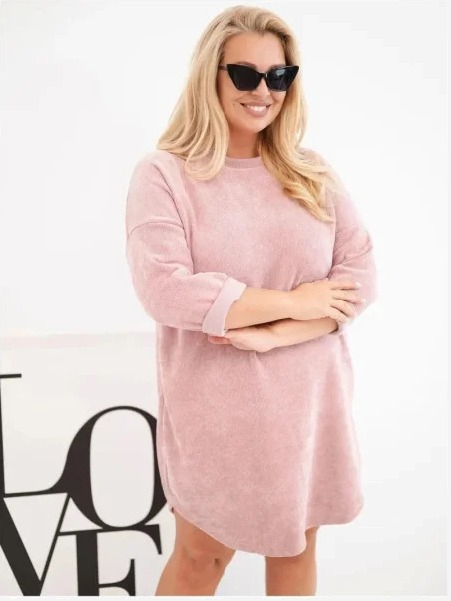 Dámske šaty Plus Size rifľové s voľným strihom tmavá pudrová ružová