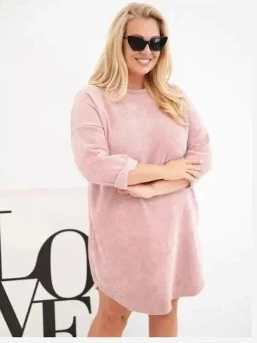 Dámske šaty Plus Size rifľové s voľným strihom tmavá pudrová ružová