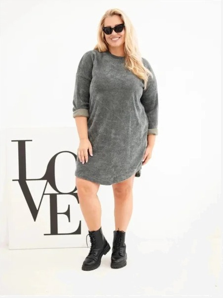 Dámske šaty Plus Size manžestrové s voľným strihom khaki
