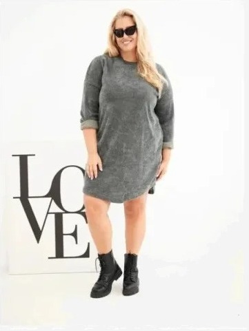 Dámske šaty Plus Size manžestrové s voľným strihom khaki