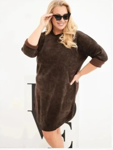 Dámske šaty Plus Size manžestrové s voľným strihom hnedá