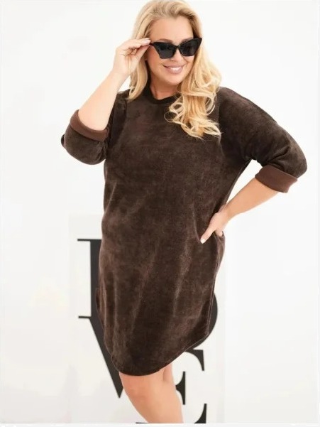 Dámske šaty Plus Size manžestrové s voľným strihom hnedá