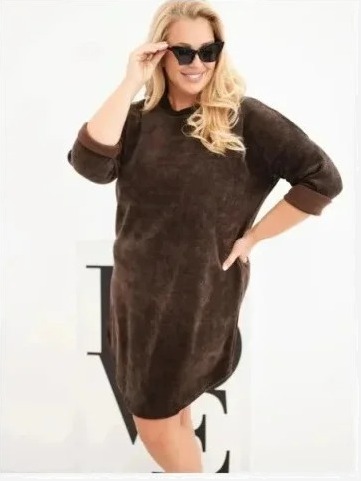 Dámske šaty Plus Size manžestrové s voľným strihom hnedá
