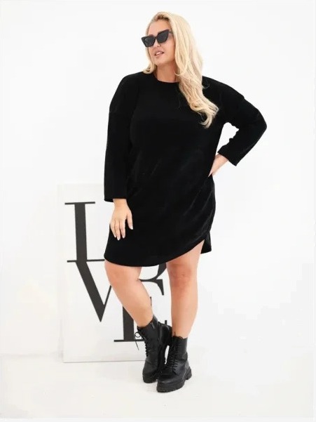 Dámske šaty Plus Size manžestrové s voľným strihom čierna