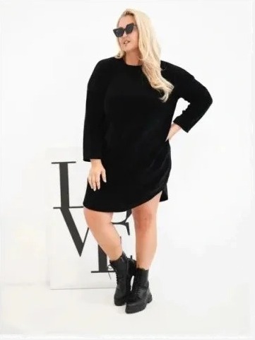 Dámske šaty Plus Size manžestrové s voľným strihom čierna