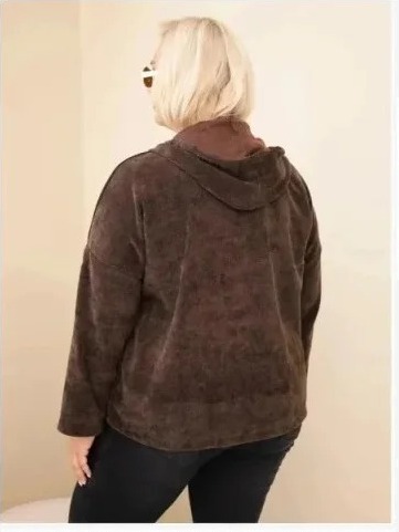 Dámska mikina Plus Size kordová s kapucňou a zipsom oversize hnedá