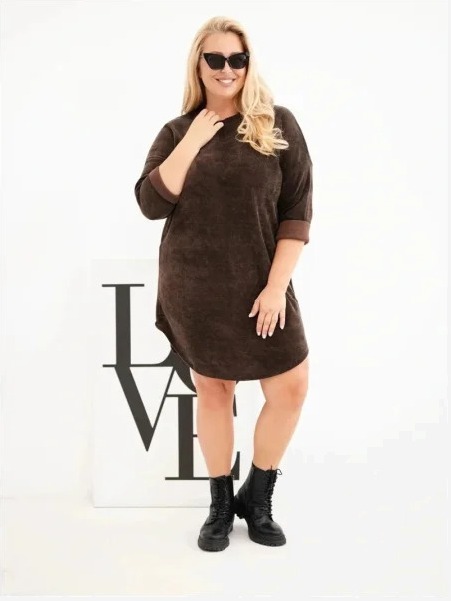 Dámske šaty Plus Size manžestrové s voľným strihom hnedá