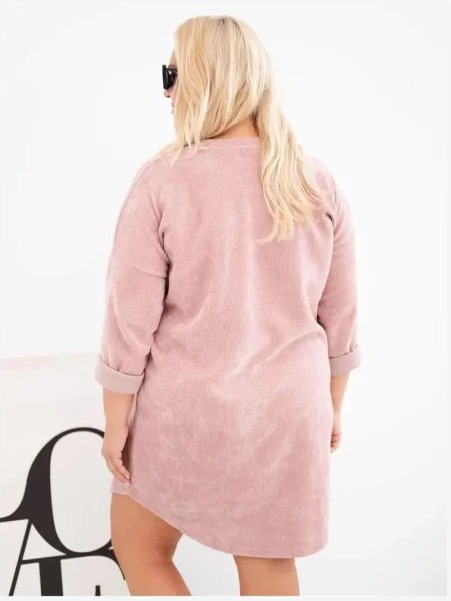 Dámske šaty Plus Size rifľové s voľným strihom tmavá pudrová ružová
