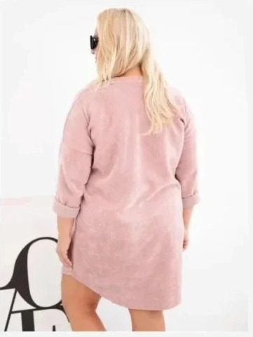 Dámske šaty Plus Size rifľové s voľným strihom tmavá pudrová ružová